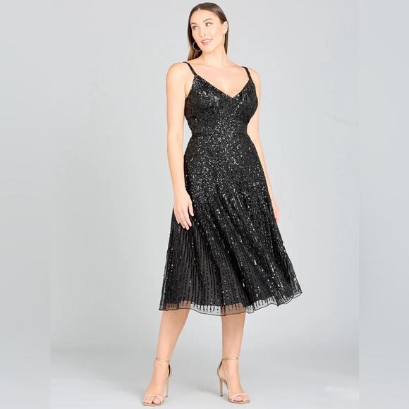 NWT LARA Black Sequin Midi Dress Style 29347 | Size 6 Cocktail Formal - Picture 1 of 13